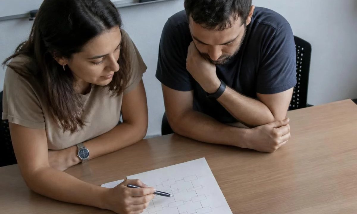 Colegas de trabalho de pé no corredor, conversando antes de a sessão abrir
